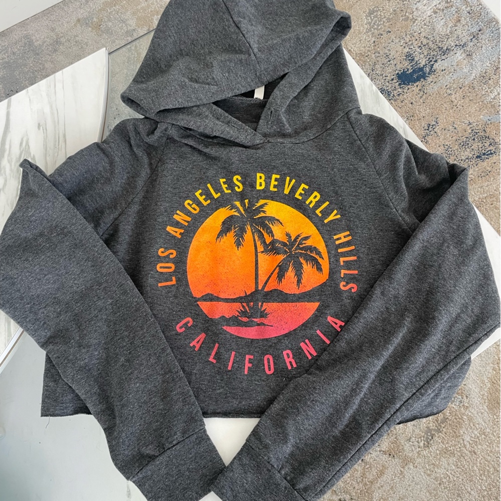 Cropped Hoodie – Los Angeles Graphic, Charcoal Gray – Size S